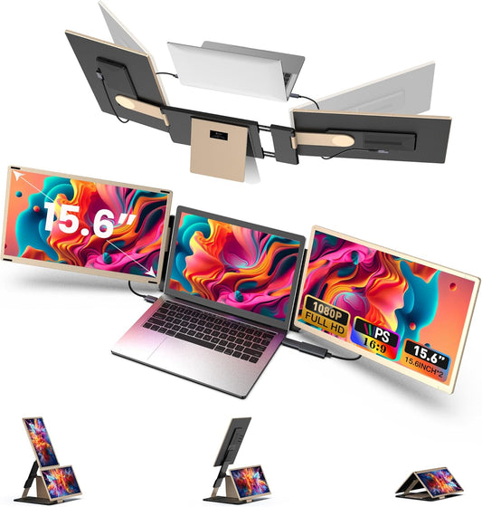 Kwumsy Écran Portable-15.6" Triple Moniteur Pour Ordinateur Portable, FHD 1080P Moniteur Portable Convient À Toutes Les Tailles Laptop Avec Parenthèses Rotatif 90°-235° & Plug and Play Pour Wins/Mac