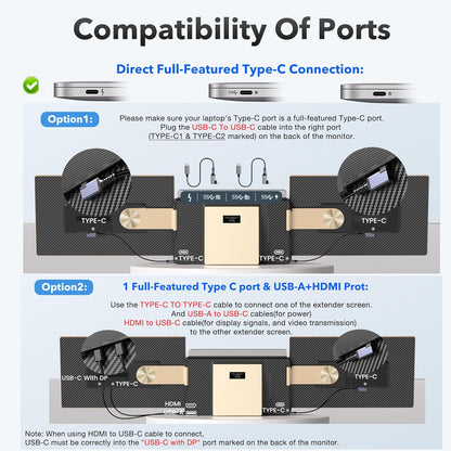 Kwumsy Écran Portable-15.6" Triple Moniteur Pour Ordinateur Portable, FHD 1080P Moniteur Portable Convient À Toutes Les Tailles Laptop Avec Parenthèses Rotatif 90°-235° & Plug and Play Pour Wins/Mac
