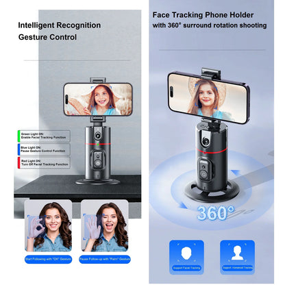 Auto Tracking Phone Holder Auto Face Tracking Tripod 360° Rotation, Smart AI Follow-Up Desktop Phone Stand for Video Vlog Selfie