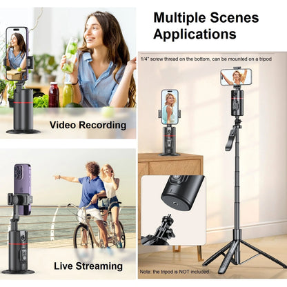 Auto Tracking Phone Holder Auto Face Tracking Tripod 360° Rotation, Smart AI Follow-Up Desktop Phone Stand for Video Vlog Selfie