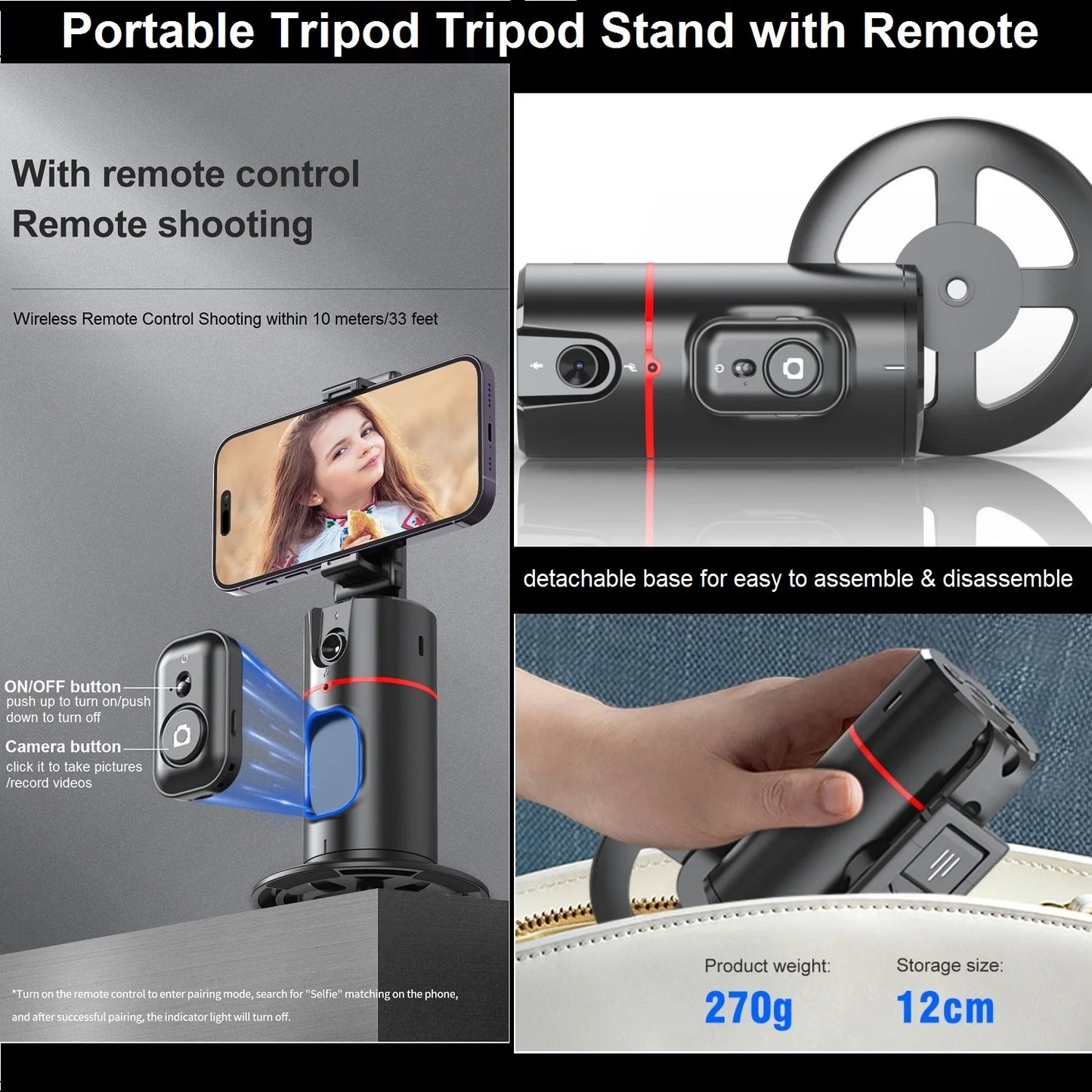 Auto Tracking Phone Holder Auto Face Tracking Tripod 360° Rotation, Smart AI Follow-Up Desktop Phone Stand for Video Vlog Selfie
