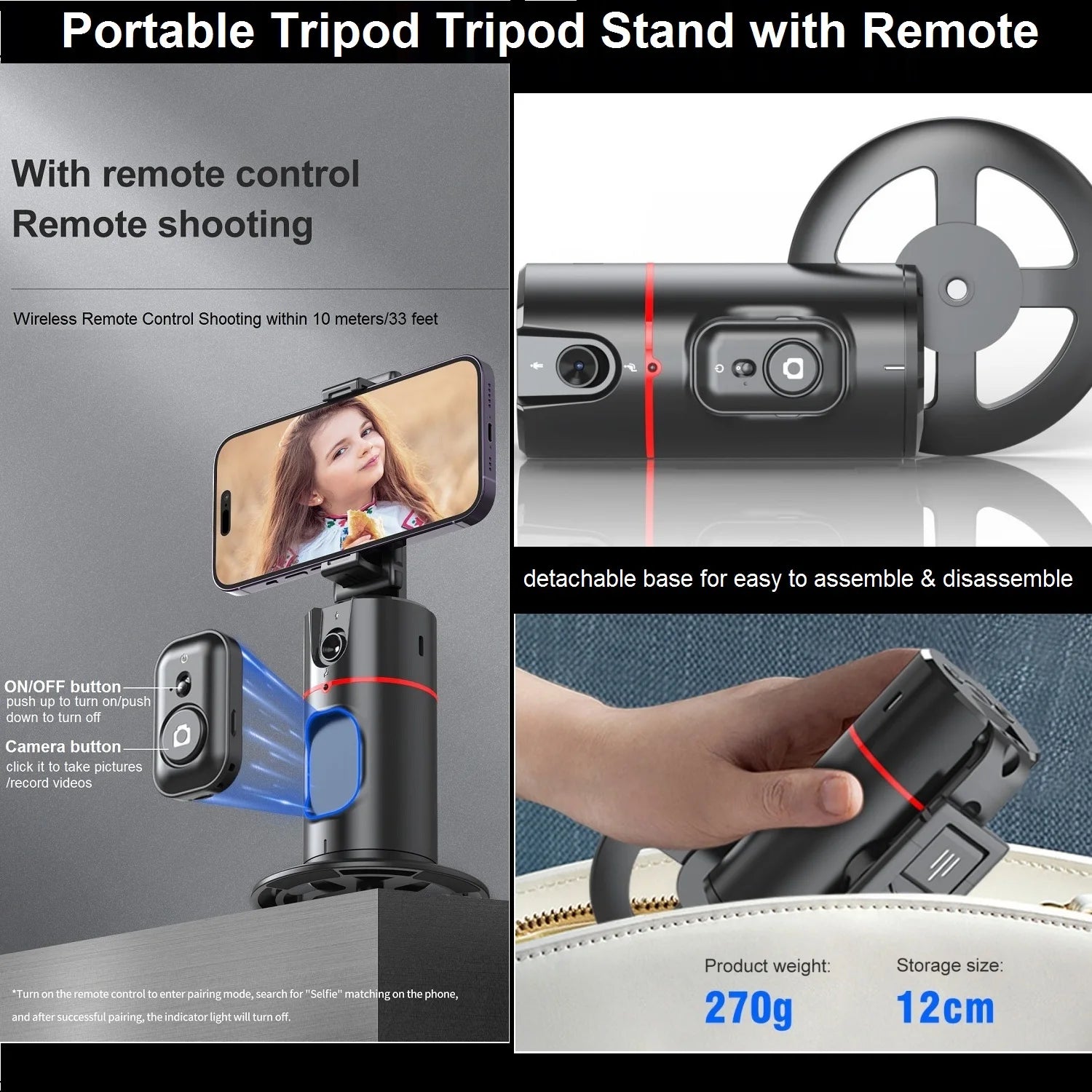 Auto Tracking Phone Holder Auto Face Tracking Tripod 360° Rotation, Smart AI Follow-Up Desktop Phone Stand for Video Vlog Selfie