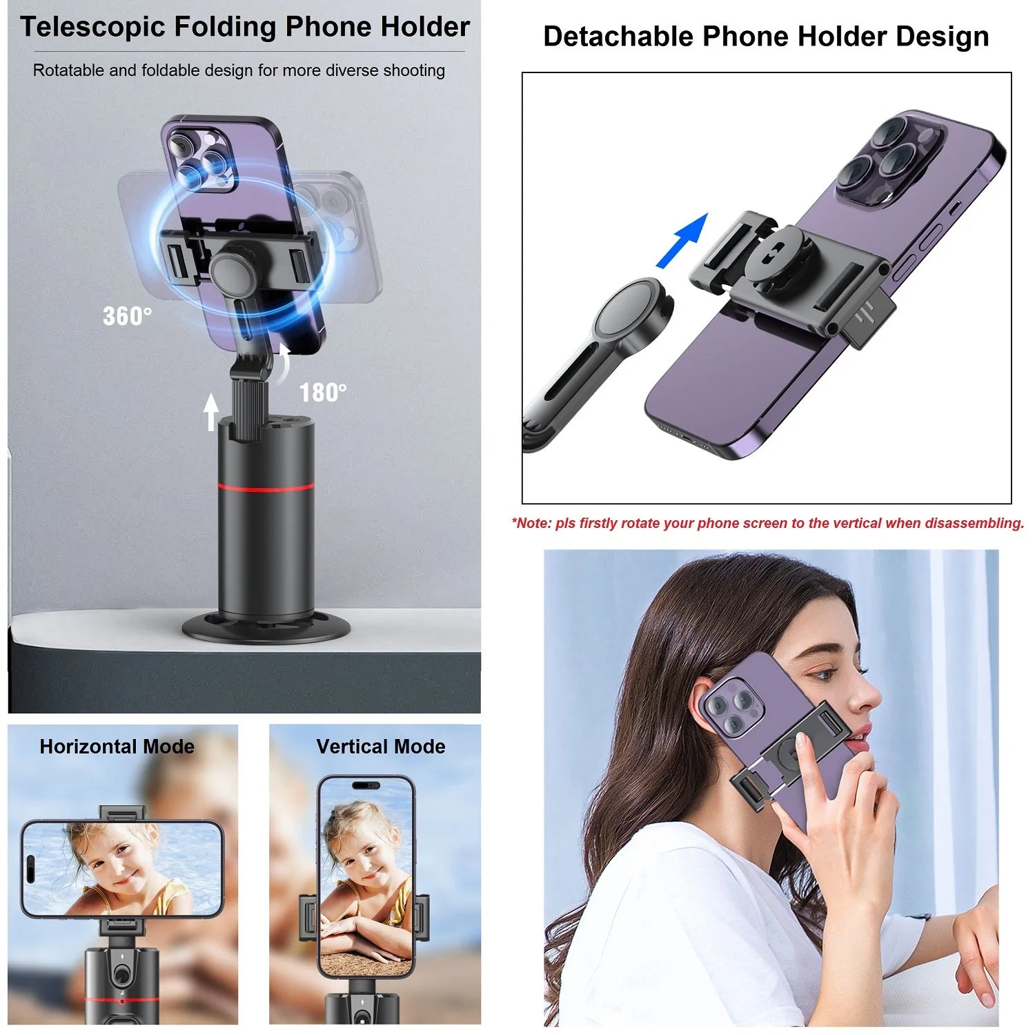 Auto Tracking Phone Holder Auto Face Tracking Tripod 360° Rotation, Smart AI Follow-Up Desktop Phone Stand for Video Vlog Selfie