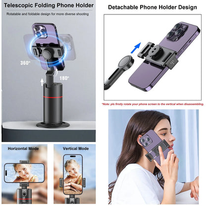 Auto Tracking Phone Holder Auto Face Tracking Tripod 360° Rotation, Smart AI Follow-Up Desktop Phone Stand for Video Vlog Selfie